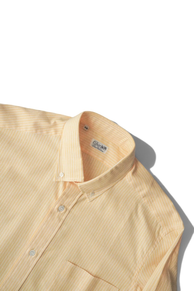 "Charvet" Orange Color B/D Stripe Pattern Cotton Shirt Made in FRANCE