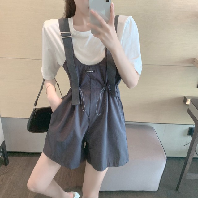 カジュアルパンツ サマー薄手ショーツ ハイウェストウェストルーズワイドレッグ 夏物 ブルマー ワイドパンツ ブラックストロベリース31211609091