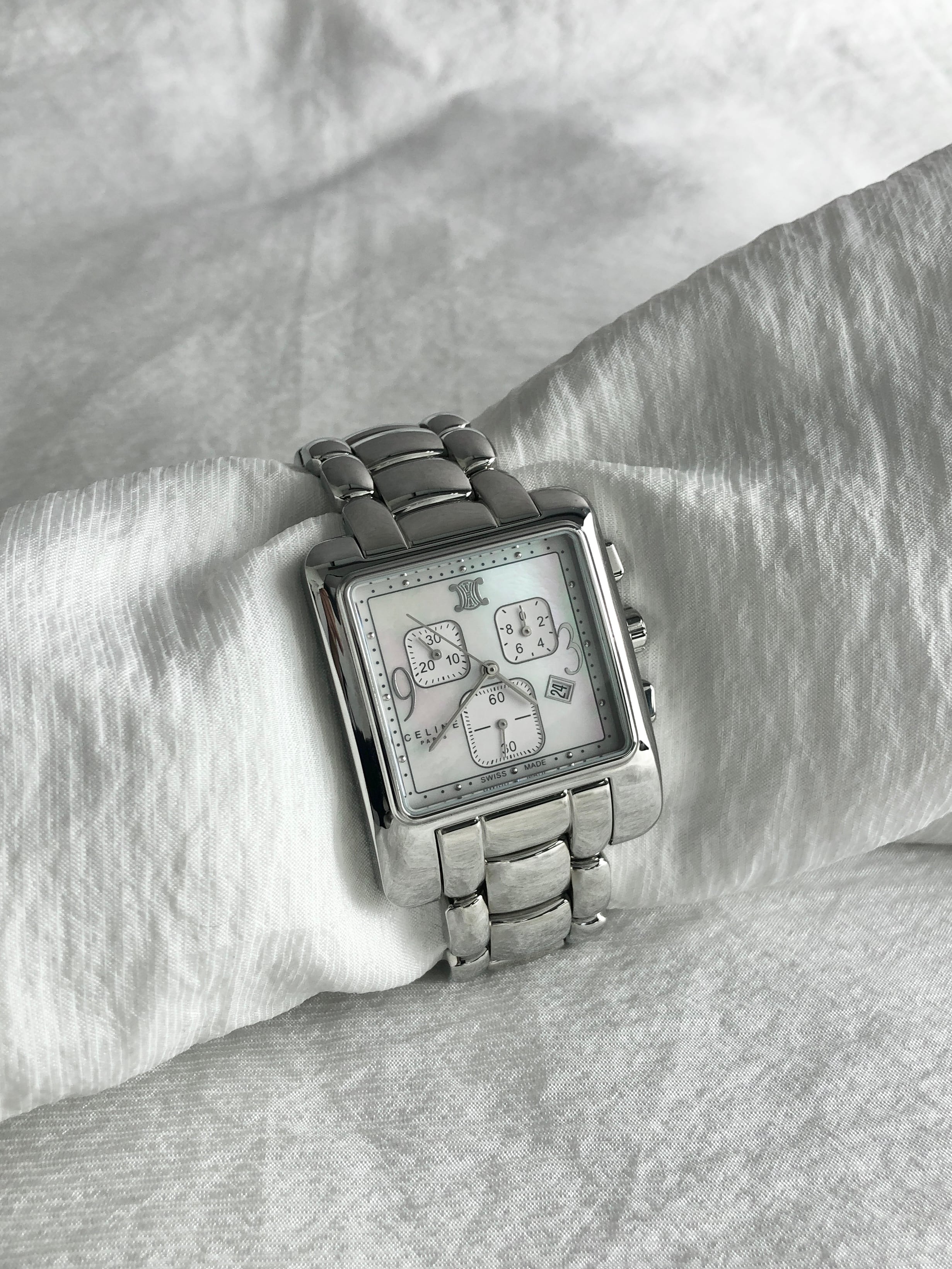 CELINE セリーヌ 腕時計 シルバー クロノグラフ パール ステンレススチール vintage ヴィンテージ オールド hxzjjf