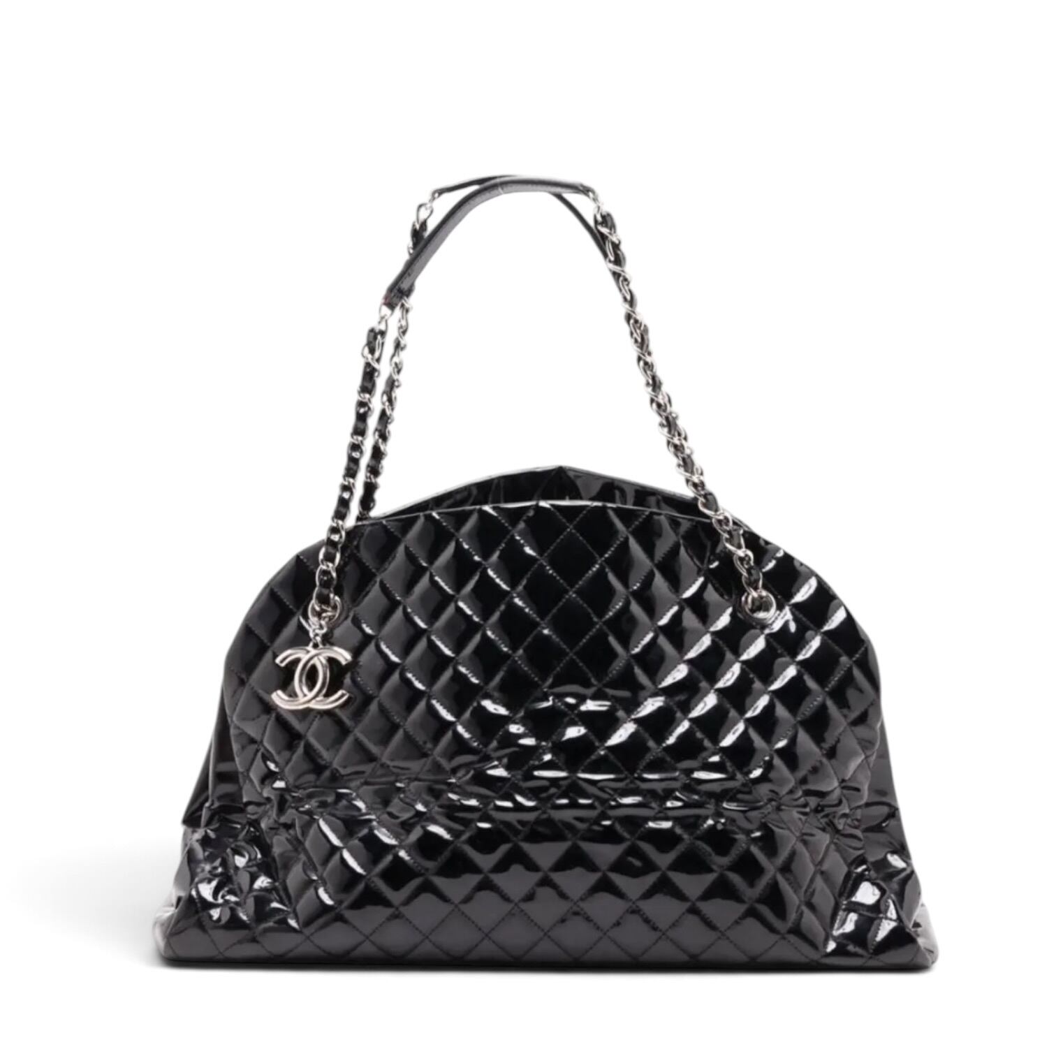 Rare◇CHANEL Patent Leather Chain Black Tote Bag Silver Hardware 15137766 15 958