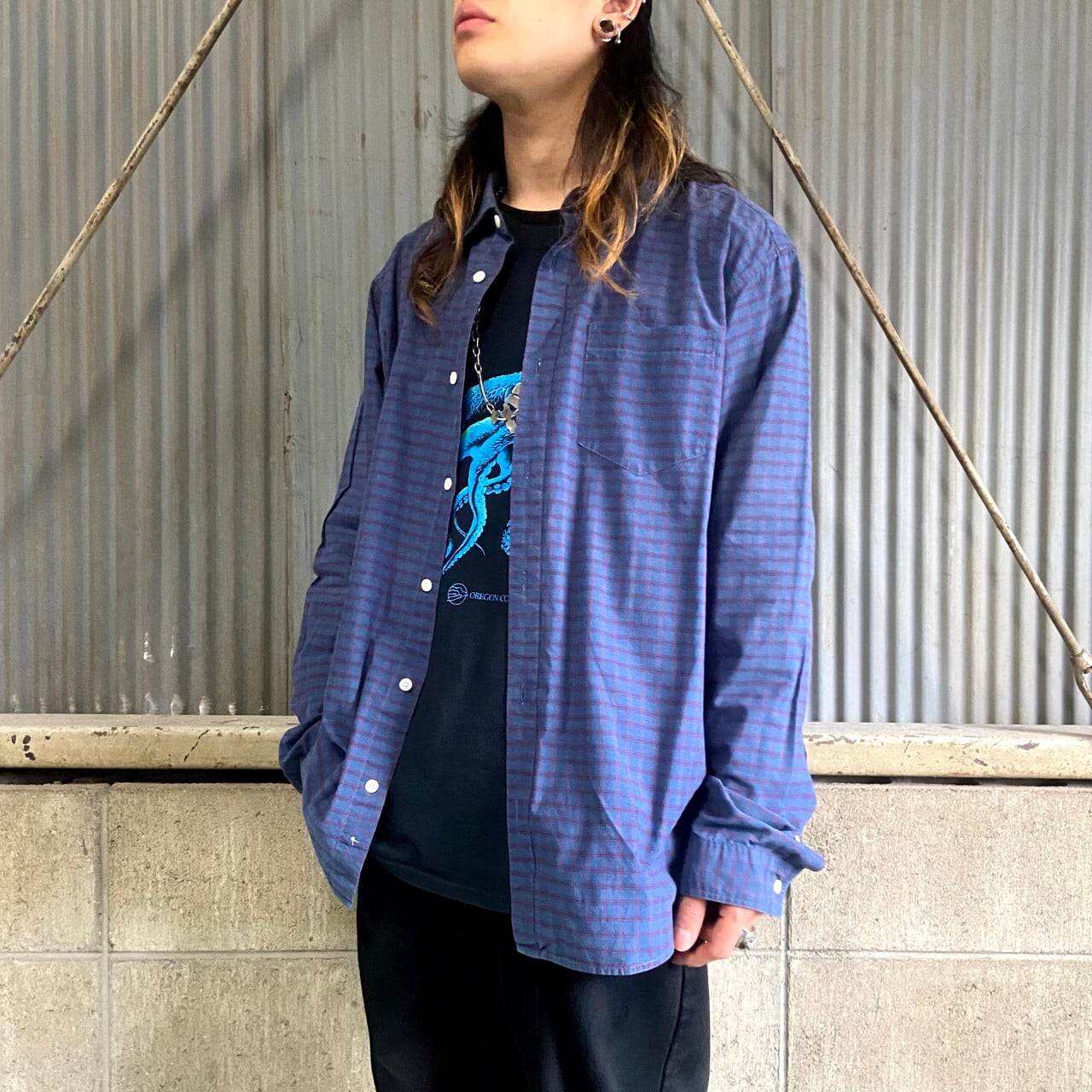 Patagonia パタゴニア オーガニックコットン ポリエステル チェックシャツ メンズl 古着 Organic Cotton 長袖シャツ ブルー レッド 青色 赤色 長袖シャツ Al Cave 古着屋 公式 古着通販サイト
