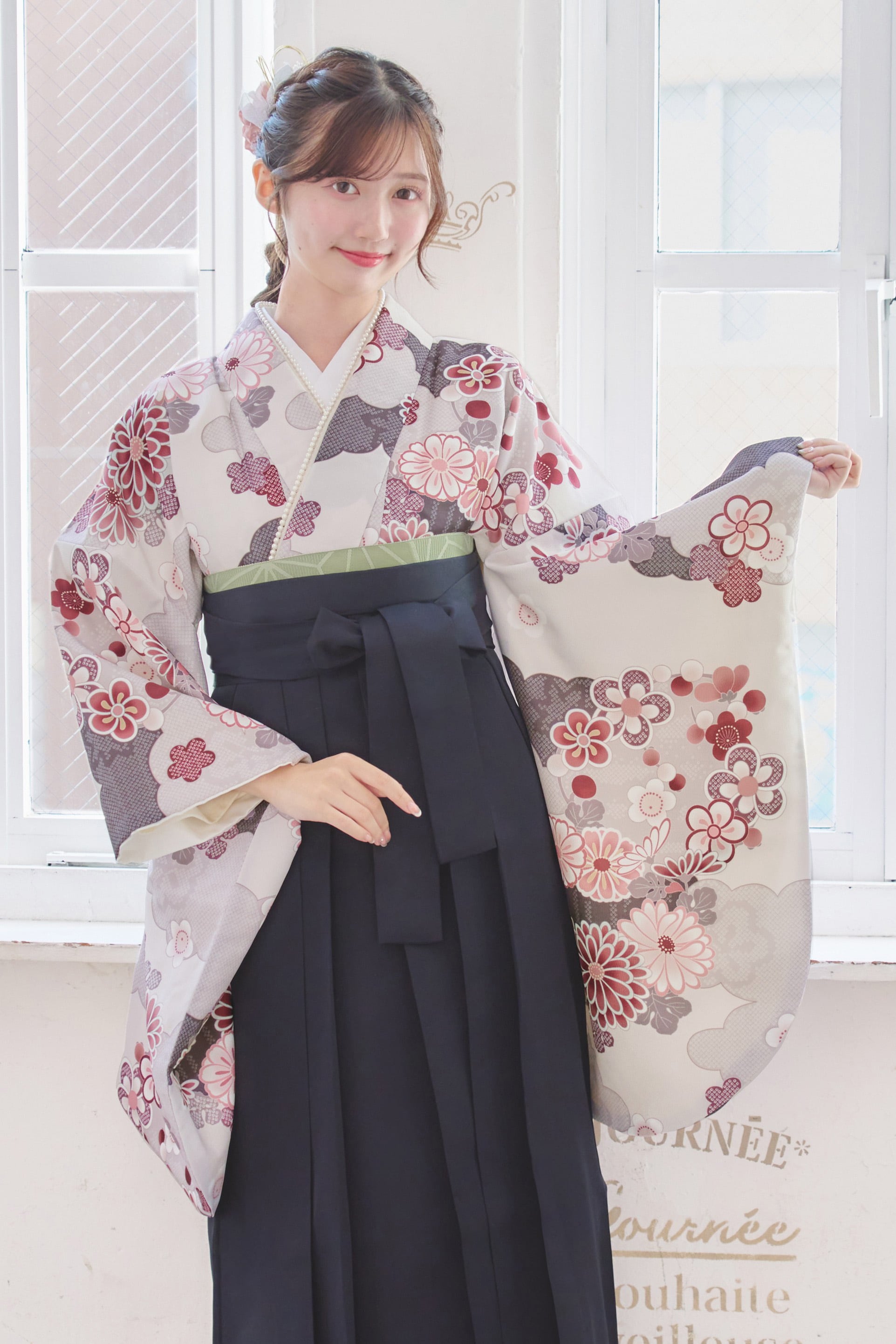 【袴4点set】古典蘇芳色小花ちらしB3BK