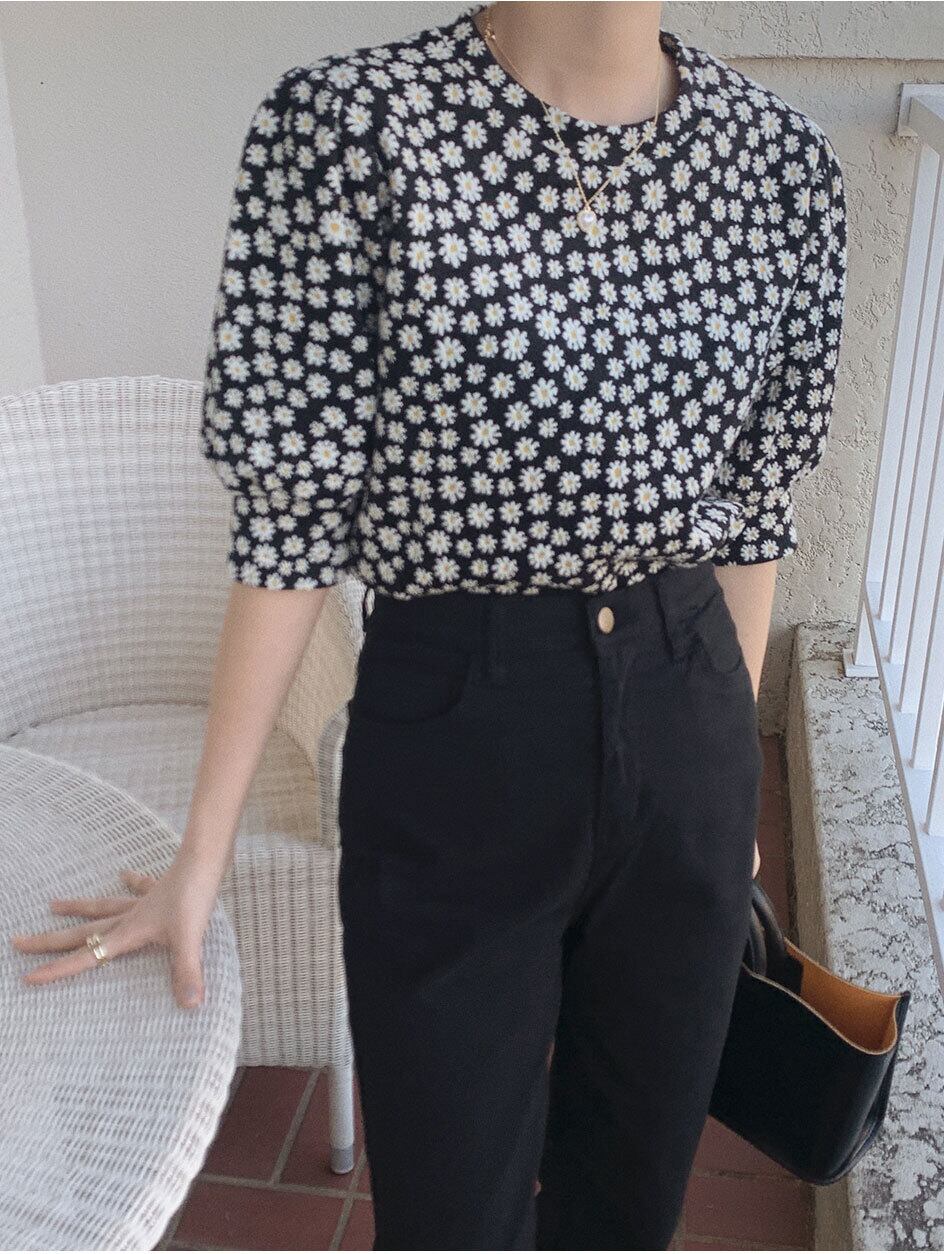 【ヴィンテージ】花総柄短丈デザイナーズブラウス　フェミニン　used BS2