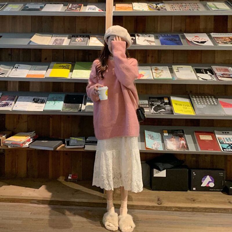 オータムルーズニットセーター レースドレス 秋物 萌量不足81030903846