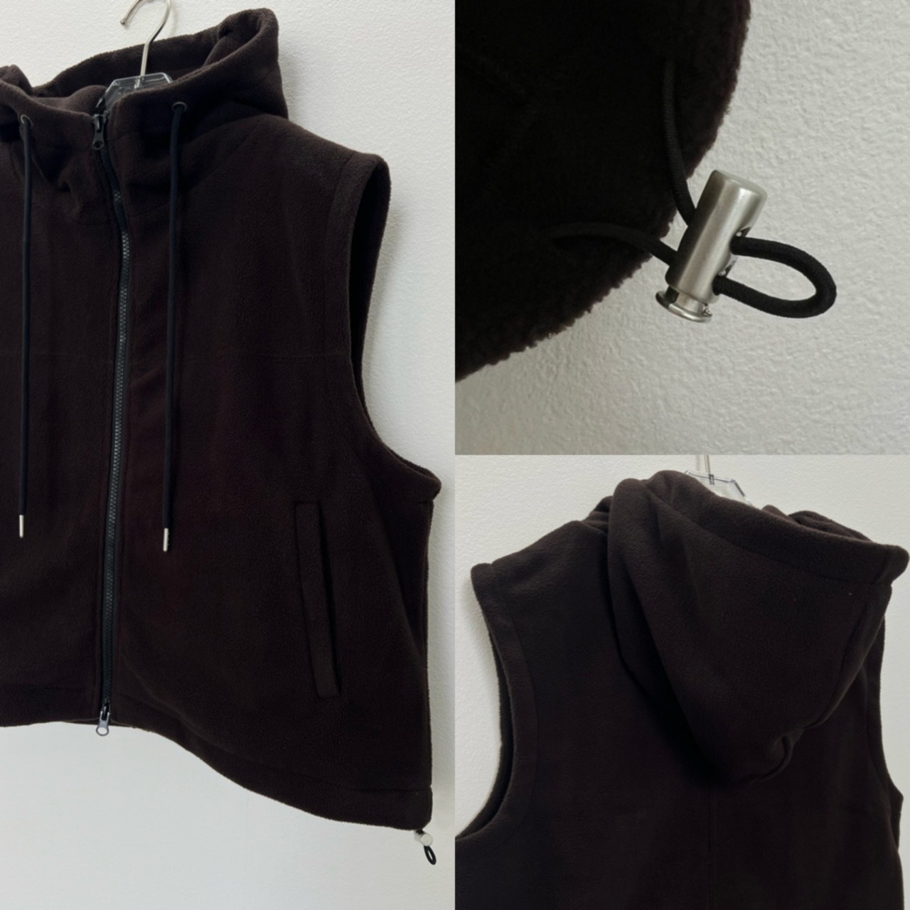 Wzipフリースフーディーvest/ブラウン