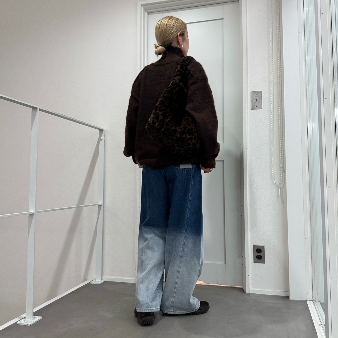ハーフzipスイッチングニットPO/ブラウン