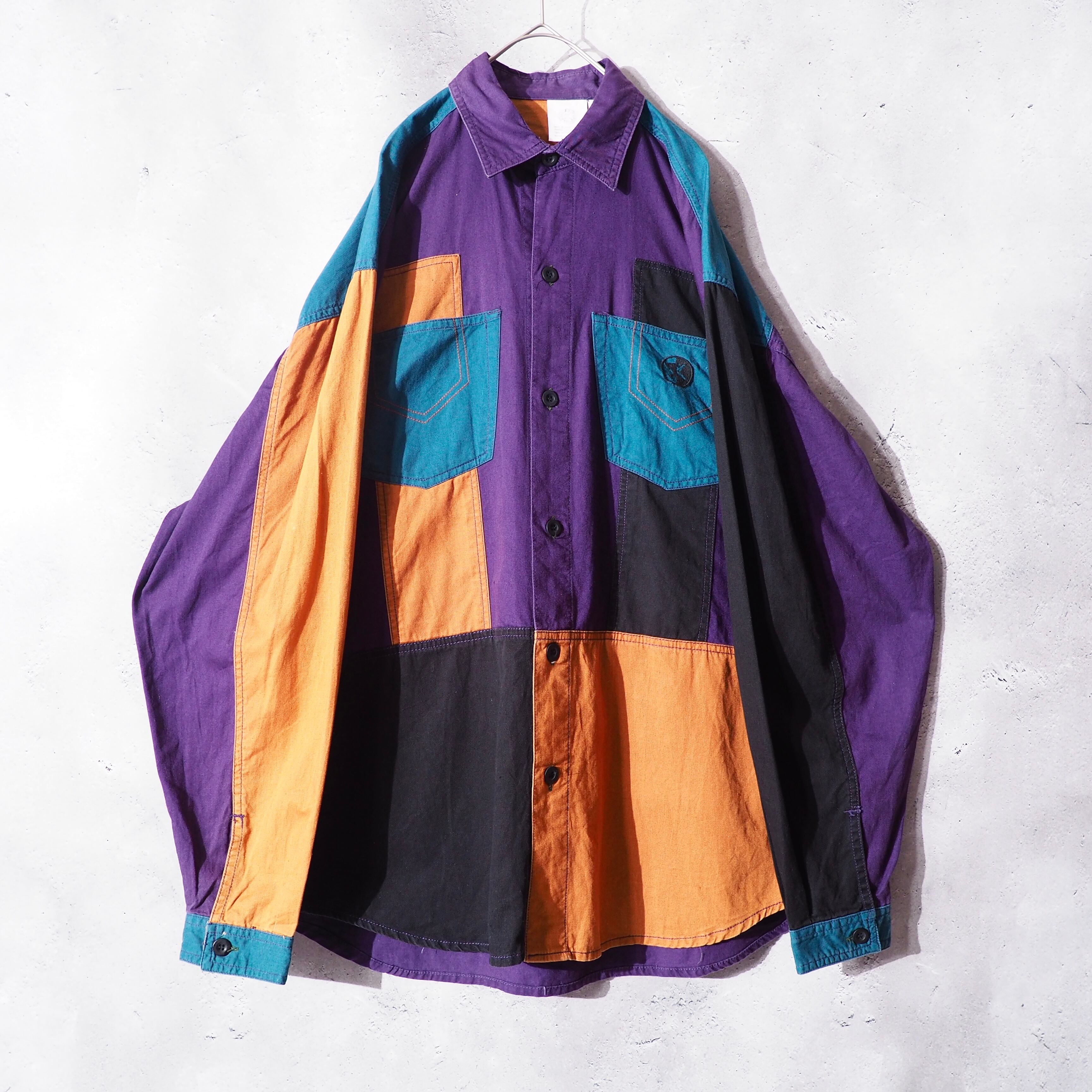 Good multi pop color panel combination loose shirt