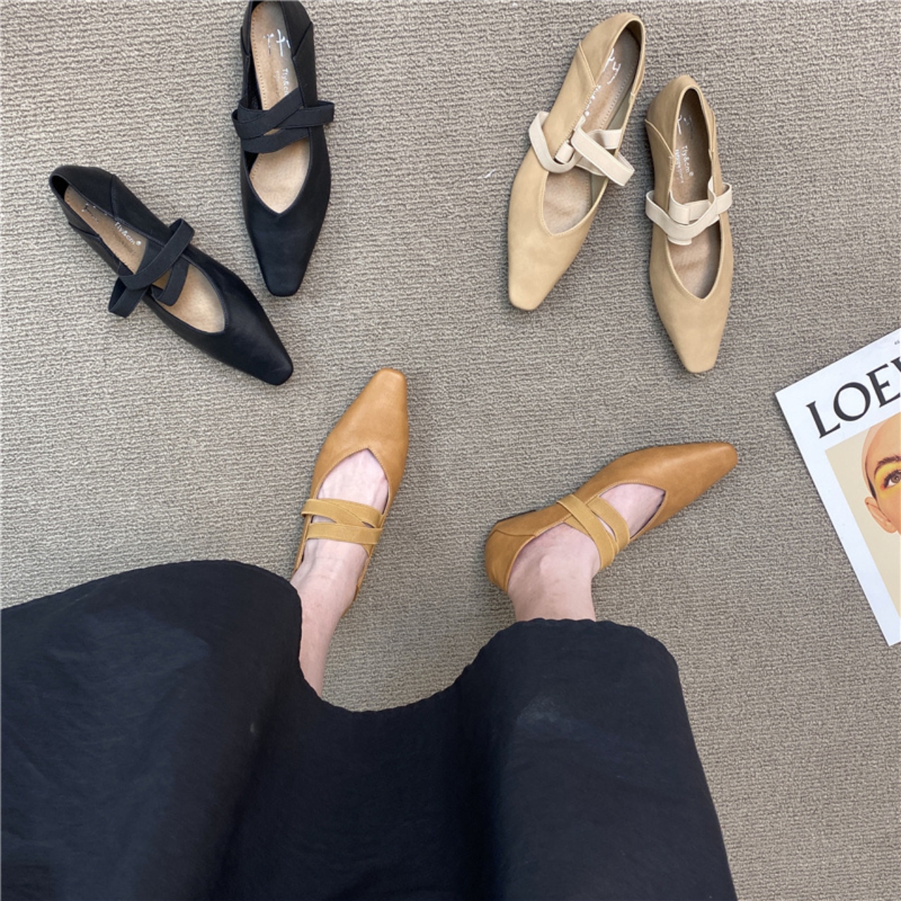 Cross Strap Pointed Toe Flat Shoes T6111