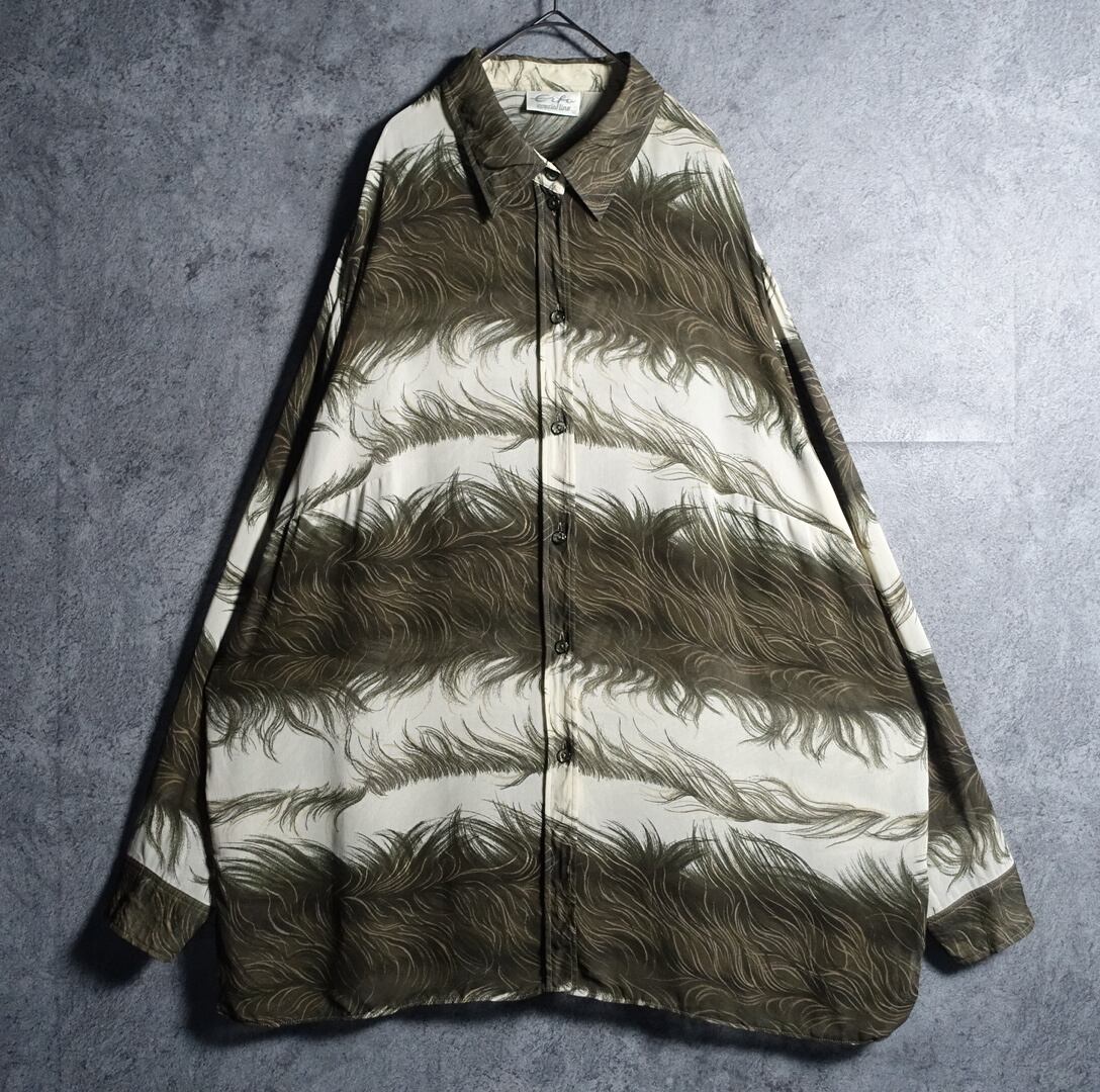 EURO Green & Ivory Artistic Design Sheer Shirt