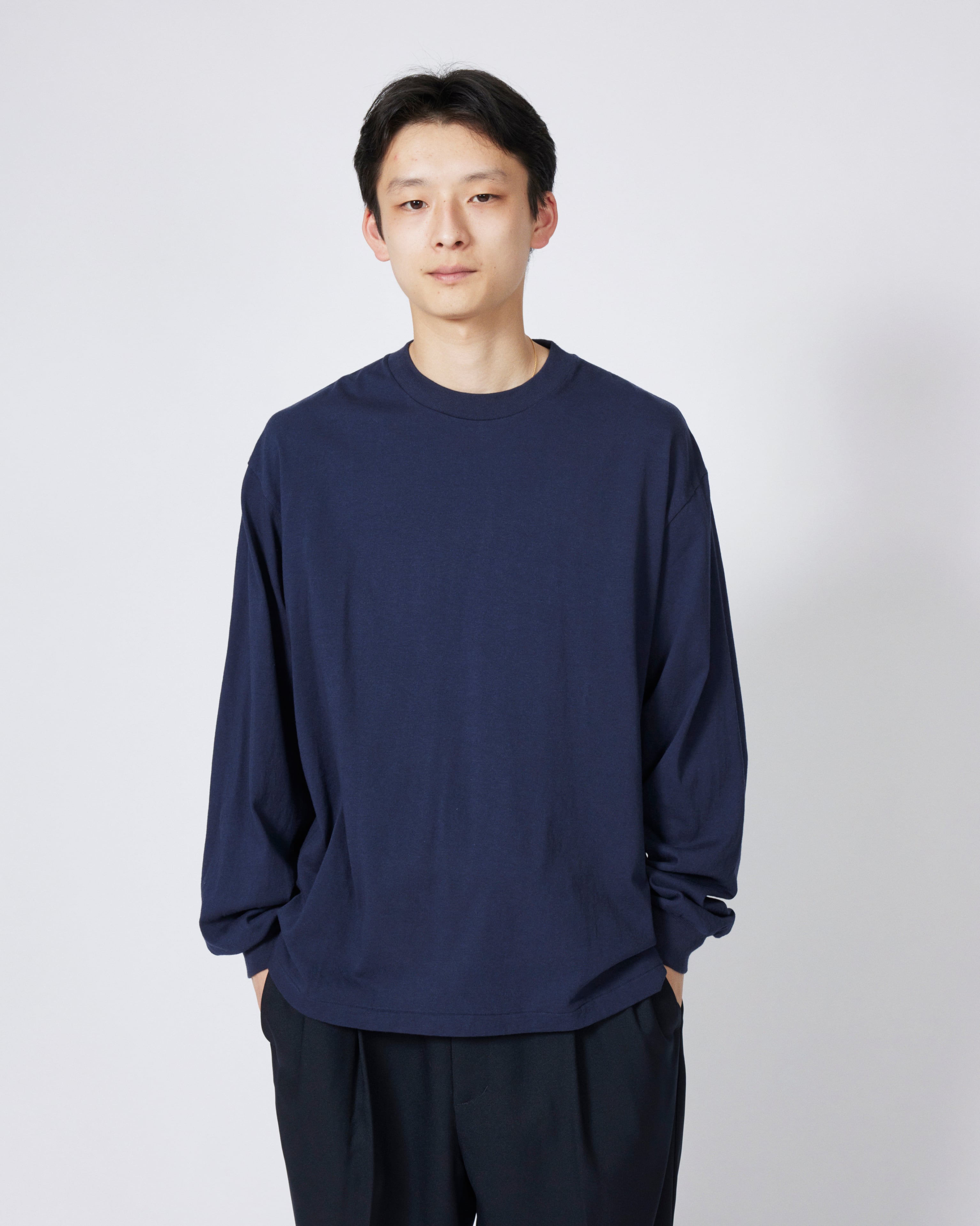 everyone american cotton long sleeve tee shirt (NAVY) | everyone
