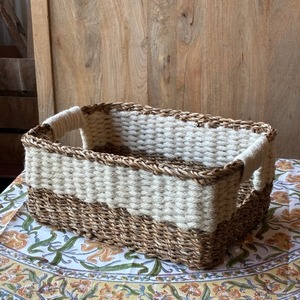 Bangladesh Jute  Rectangle basket 　バングラディッシュ　ジュートレクタングルバスケット　L　収納　カゴ　ラウンド　小物入れ