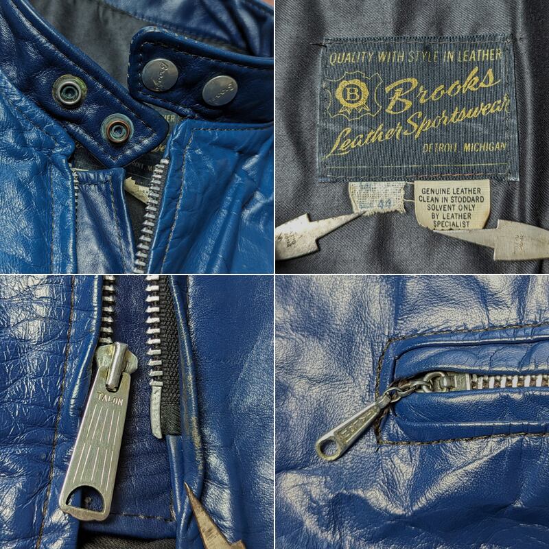 70s Brooks Leather Motorcycle Jacket (44) BLUE | Wonder Wear 70s Brooks Leather Motorcycle Jacket (44) BLUE | Wonder Wear