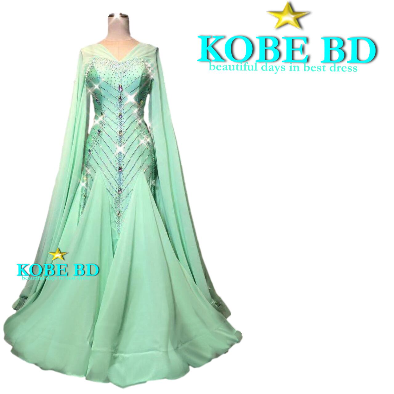 【社交ダンスドレス】⭐️【商品番号AIー 241217】スタンダードドレス / パステルグリーン系(緑系)ワルツやスロー、ウインナーワルツに