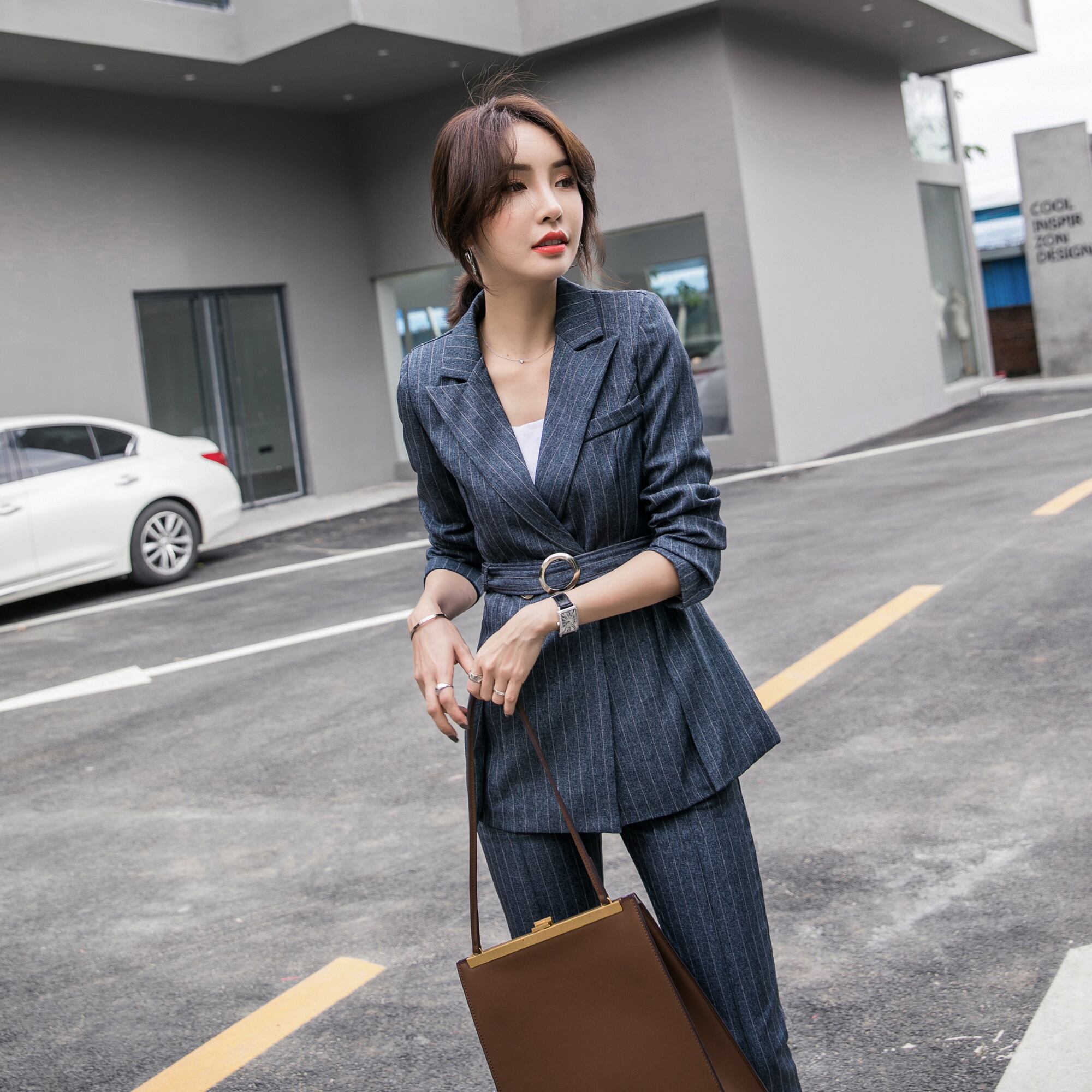 ネイビースーツセット セットアップ スーツ 長袖 襟付き ベルト