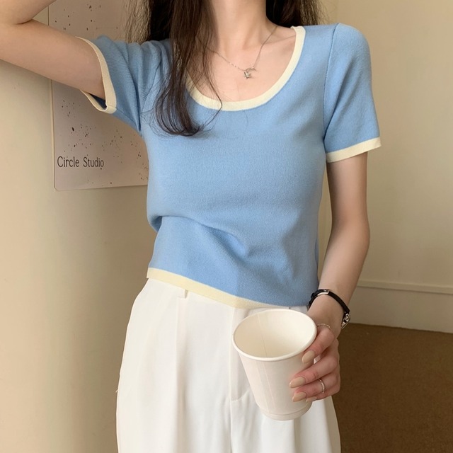 ショートトップス サマーTシャツ 薄手ホワイトニット 夏物 シルク 1号婦人55808592372