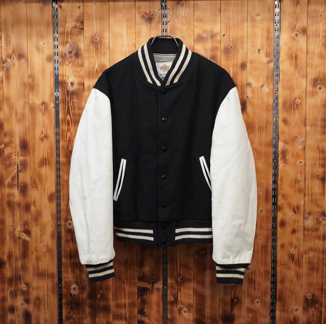 70s80s golden bear 袖レザースタジャン M/黒白 ゴールデンベアー USA製