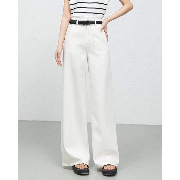High Waist Wide Leg White Denim Pants Lyocell Blend 2603044