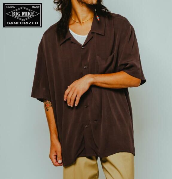 BIG MIKE ビッグマイク シャツ オープンカラー レーヨンシャツ 半袖 Rayon Aloha Open Slit S/S Shirt DARK BROWN 102625540