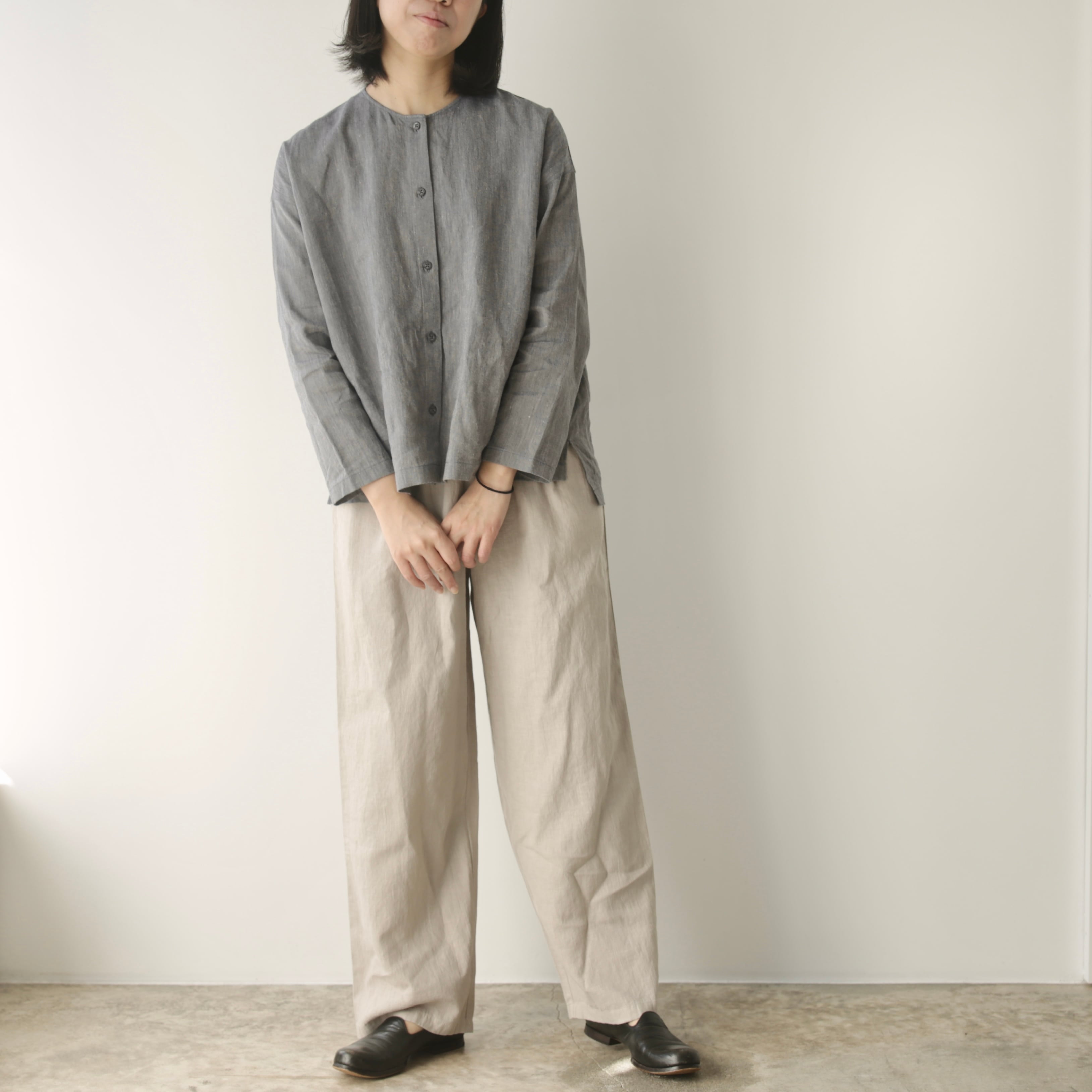 evam eva リネン ワークシャツ evam eva｜linen washi band collar shirt [men's]｜men's