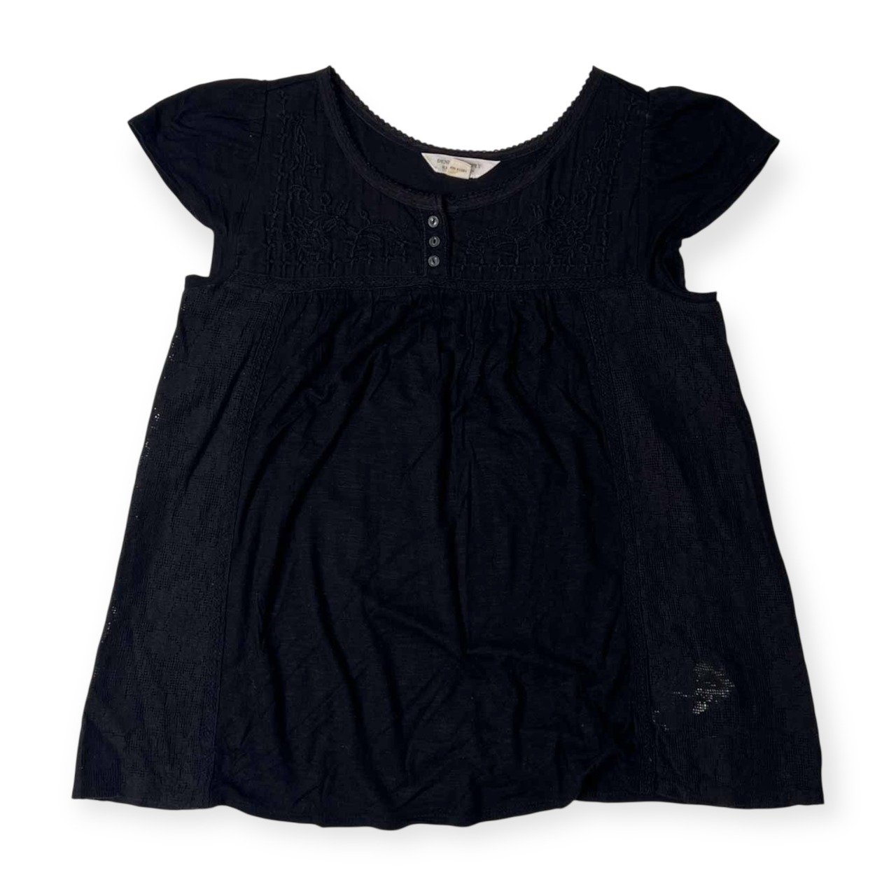 DENIM & SUPPLY RALPH LAUREN デニムアンドサプライラルフローレン レース 刺繍 デザイン レーヨン フレンチスリーブ シャツ ブラウス XXS/ブラック レディース