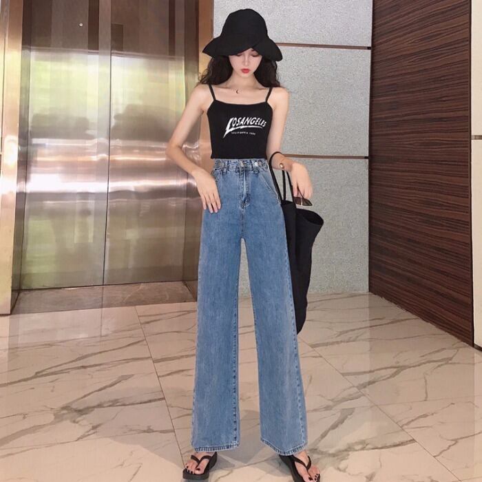 香港スタイルのレトロな春と夏のストレートレッグジーンズの女性のハイウエストと細い女性のワイドレッグパンツの女性のルーズモップパンツ YY-ファッション17665001590