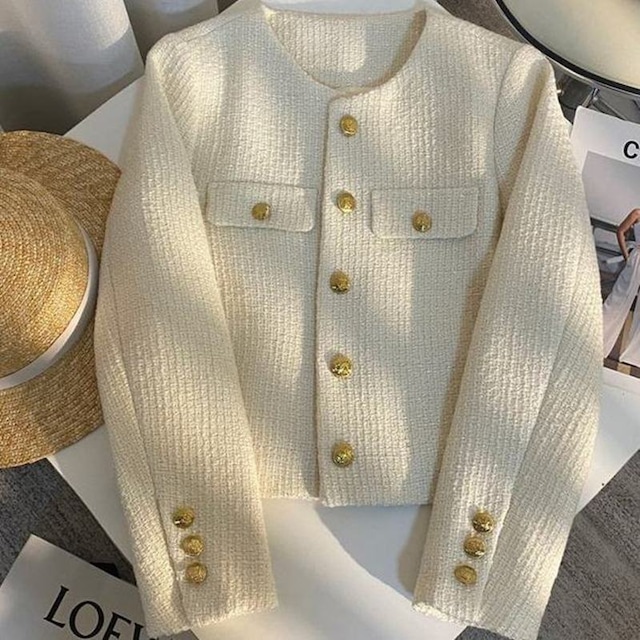 White collarless tweed jacket　B4150