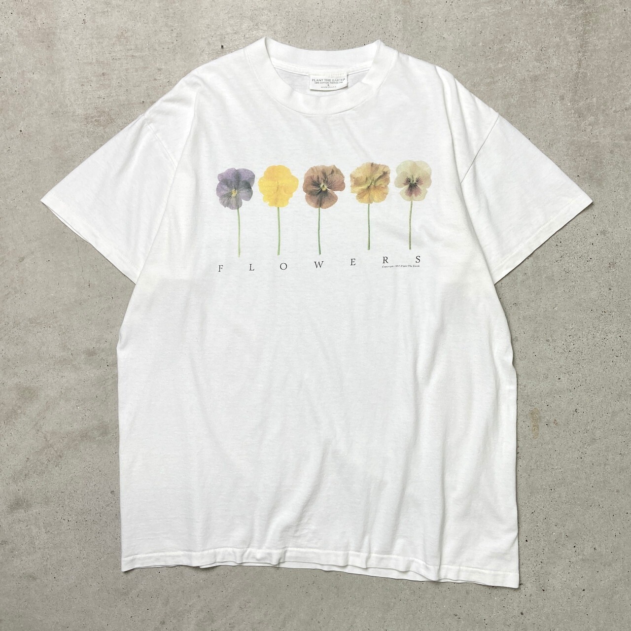90年代 USA製 FLOWERS フラワー アート プリントTシャツ メンズL 古着 