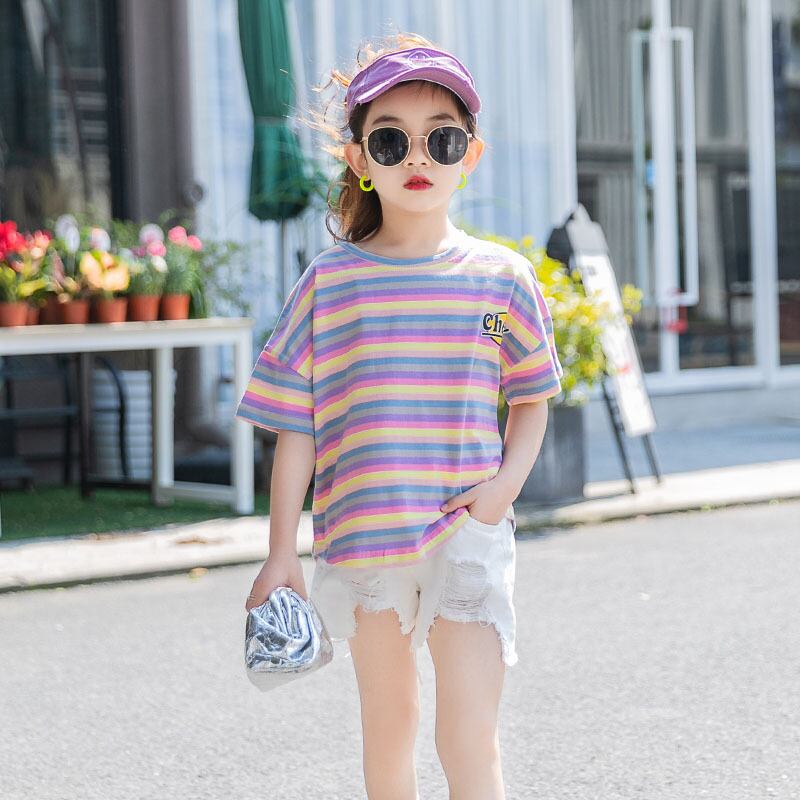 ストライプTシャツ シャツ サマースタイルトップス ロング コットン 夏物 ピュア トレンディボーイ15590770236