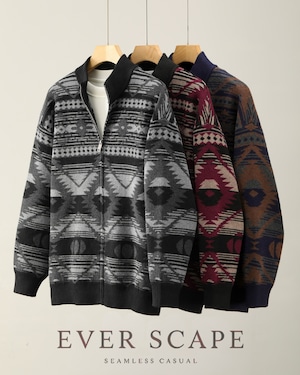 ジャガードデザイン ハーフジップニット 3色 A0011