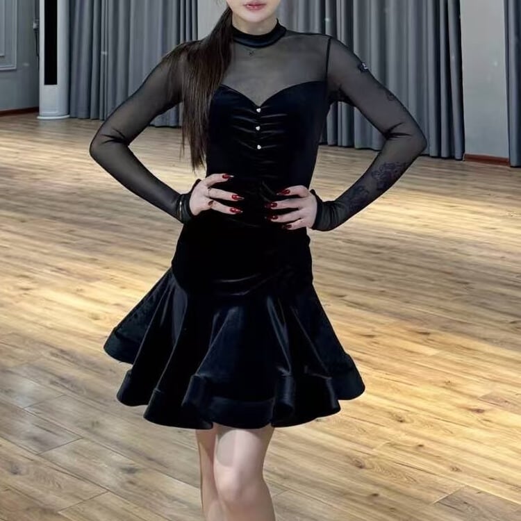 ロングスリーブ ハイネック ダンスドレス ds1107