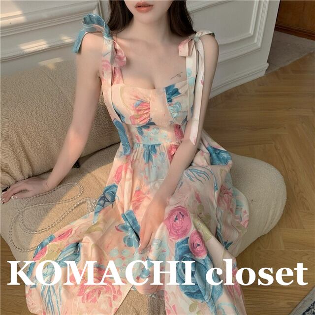 【送料無料】 ワンピース マキシワンピース キャミソール 花柄 Aライン 背中開き 韓国 レディース オルチャン リボン かわいい 可愛い 谷間が見える ロング スリット 青 ピンク ブルー 大人可愛い ミモレ丈 大人女子 透け感 ルーズ シンプル きれいめ カジュアル 大人 おしゃれ お洒落 スリム セクシー こなれ感 大人女子 フェミニン L XL 2XL 春 夏 10代 20代 30代 リゾート 海 女子会 デート お泊まり 旅行 プリンセス コーデ トレンド 美脚 脚長 肩ひも