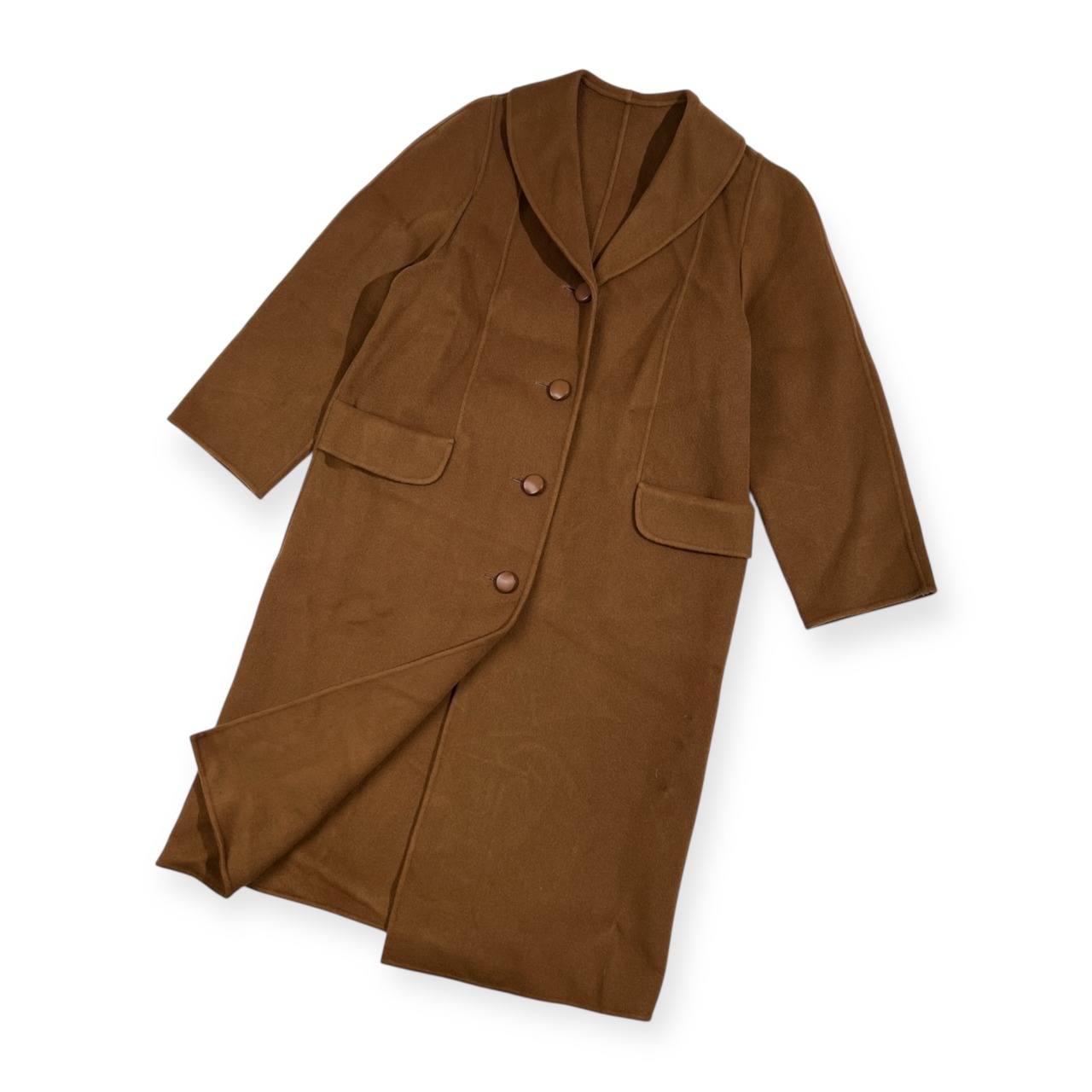 カシミヤ100% DEVSET CARITAS カシミア ウール ロング コート サイズ 9 /ブラウン系/レディース