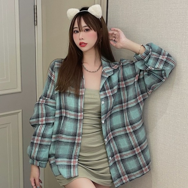 格子柄シャツ レディースオータムスタンダードレッドブラウス レトロ 秋物 YY-ファッション6564863777