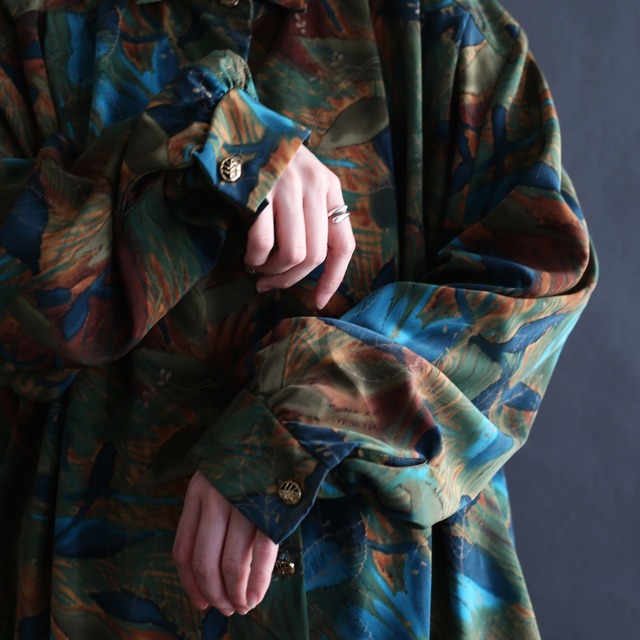 art reef pattern shoulder tuck design over size shirt