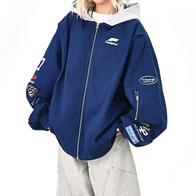 アスレチックロゴミックスフーデッドブルゾン 2col   R01444