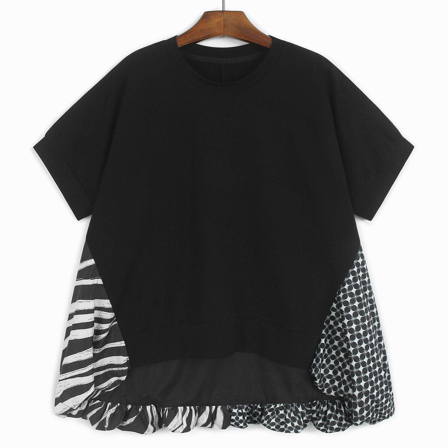 ASYMMETRIC PRINTED HEM SHORT SLEEVE T-SHIRT M-17913