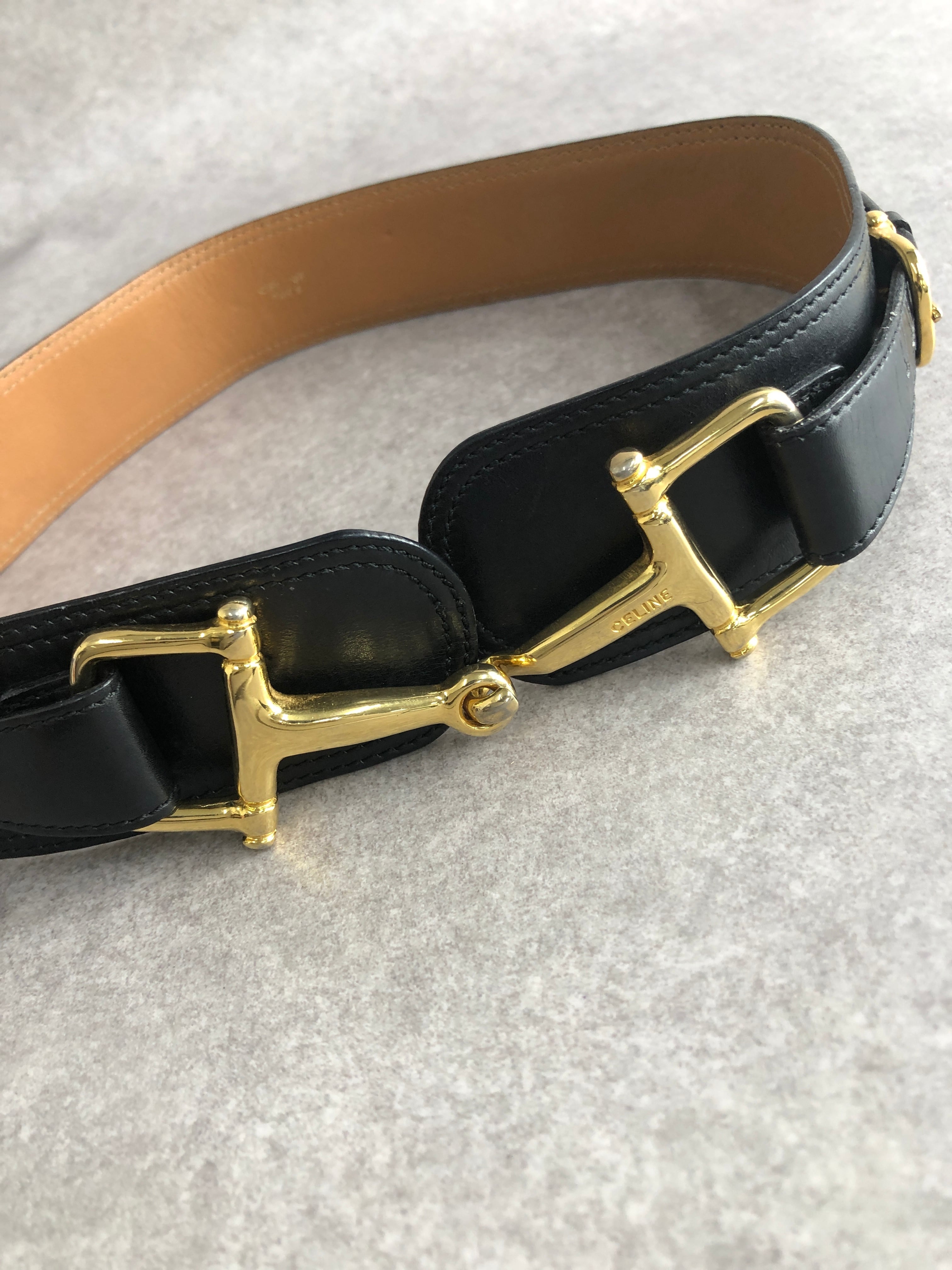 CELINE セリーヌ ベルト ブラック ホースビット レザー vintage