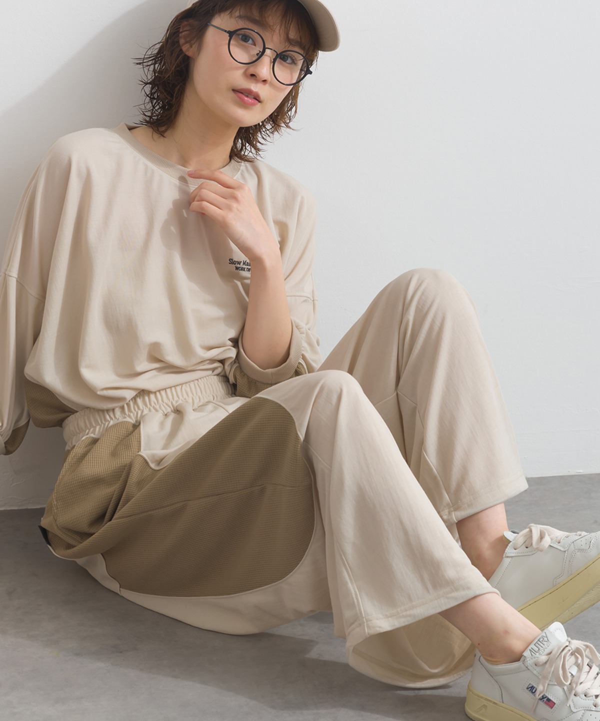 A261051 【接触冷感シリーズ】 異素材切替 ドロストパンツ / Mixed 