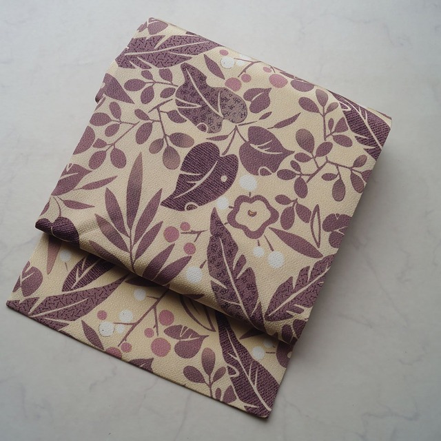 【なごや帯】鳥の子色地　抽象桜文様　なごや帯　雛屋友禅