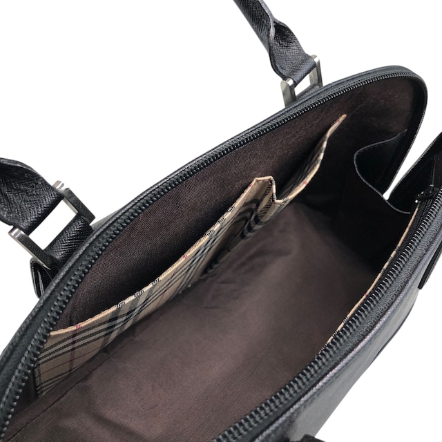 BURBERRY バーバリー ハンドバッグ ブラック レザー フロントポケット vintage ヴィンテージ オールド h2h7ny