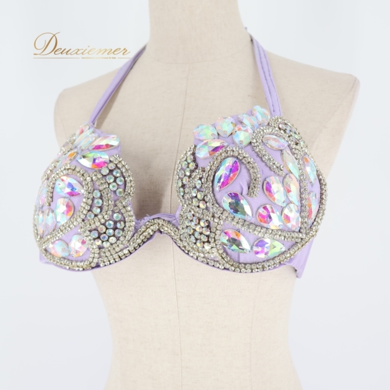 ベリーダンス オリエンタル 衣装 上下セット パープル系 トップス スカート 紫 ラインストーン キラキラ スリット アーム アーム飾り 華やか かわいい 上品 ダンス衣装 イベント ステージ 腕飾り 練習 レッスン