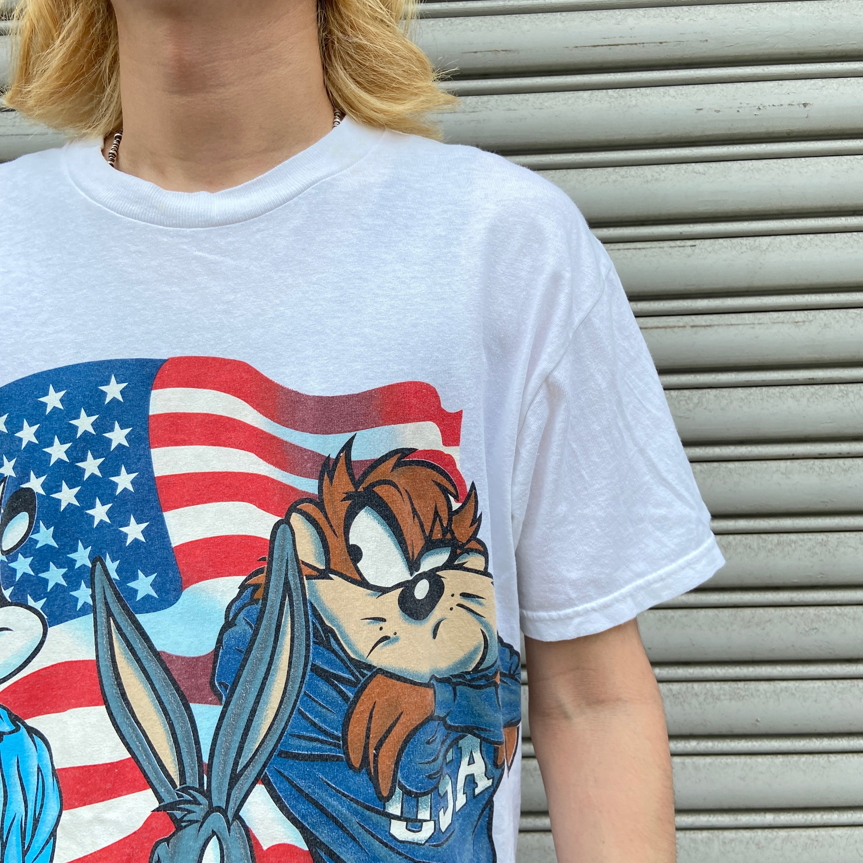 90s ルーニーテューンズ バックスバニー USAフラッグキャラTシャツ M