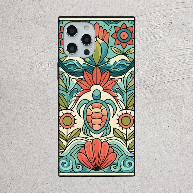 受注生産 iPhoneケース 大きな花と葉のサイケ民芸柄｜花モチーフ PSYF018C