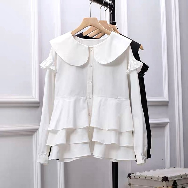 Peplum frill blouse(White・Black)