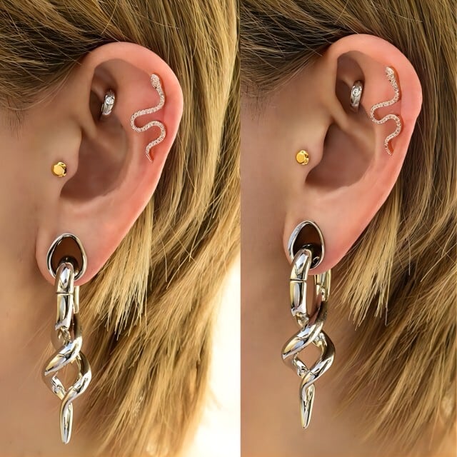 ヘリックスピアス 16G ピンクゴールド スネイク 蛇ピアス インターナル