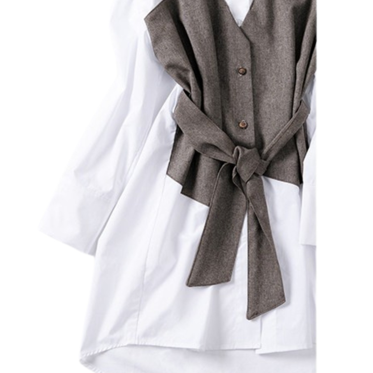 リボン装飾 アシンメトリー ロングシャツワンピース 　　 00066