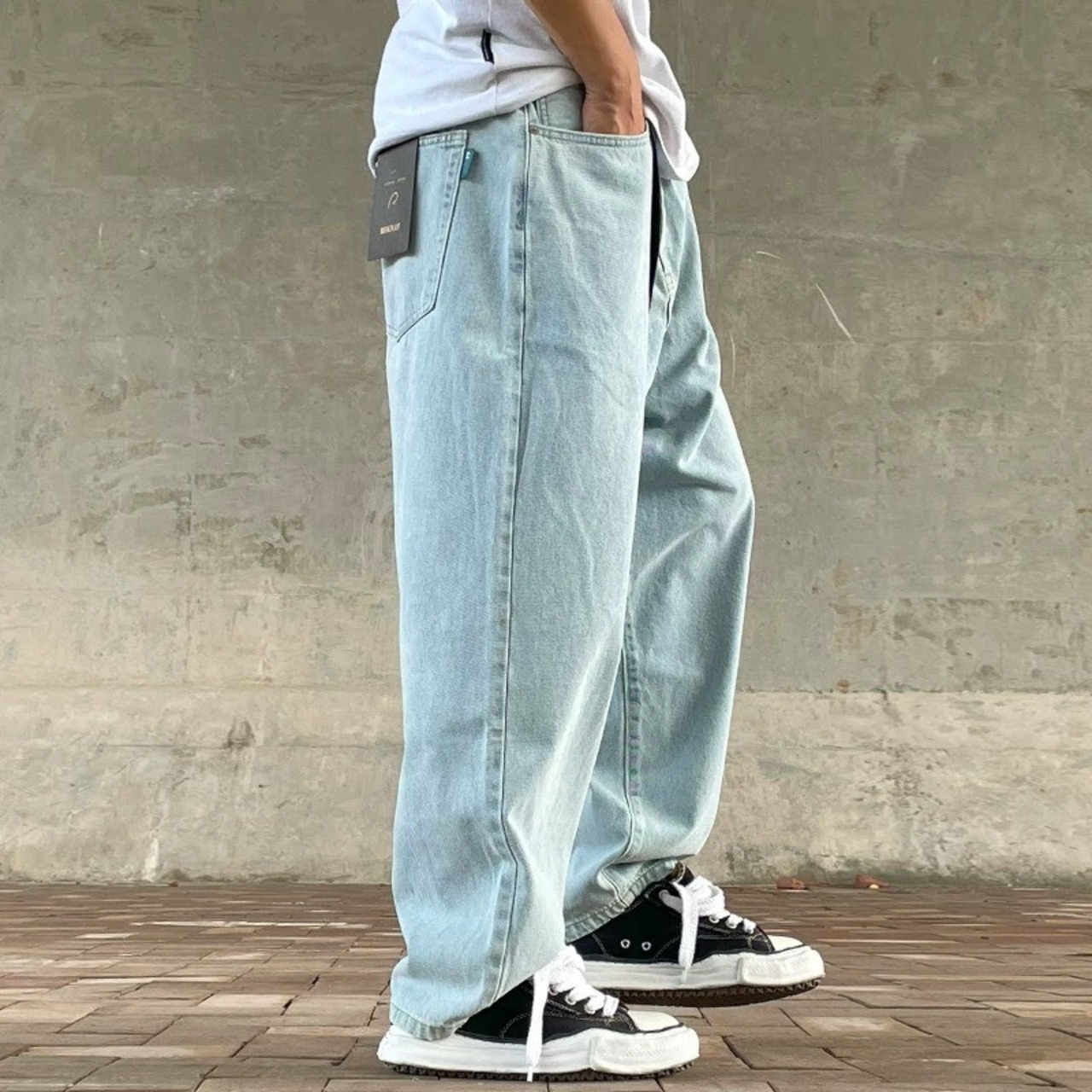 Wide taper street denim pants 1349 - 7