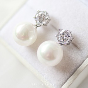 【OUTLET】大粒パールとジルコニアのブライダルピアス&イヤリング ［カメリアII］｜ブライダルアクセサリー