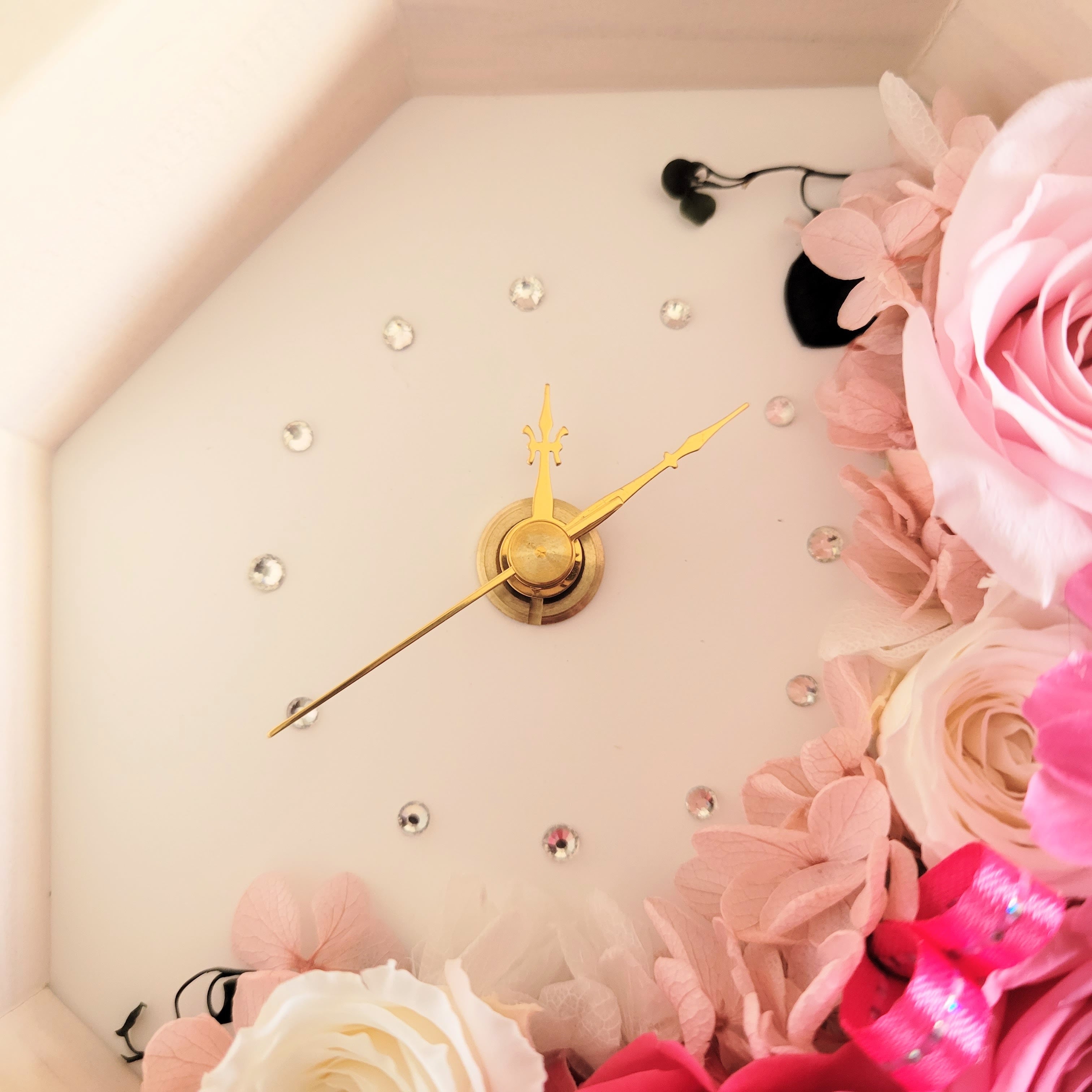 プリザーブドフラワー八角形花時計S 【Épanoui-エパヌイ-】 | ピンク