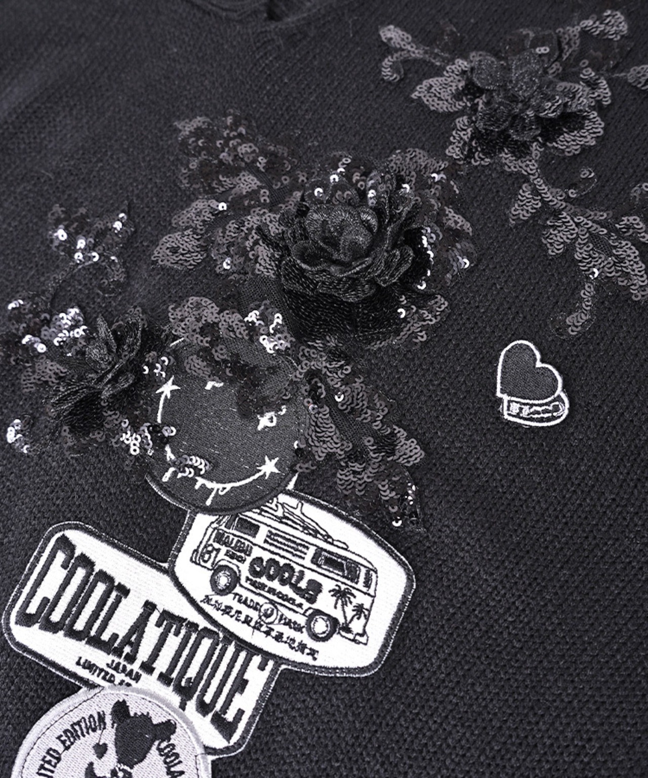 COOLAパッチ&レースVネックニットベスト (BLACK)　CQ-46102